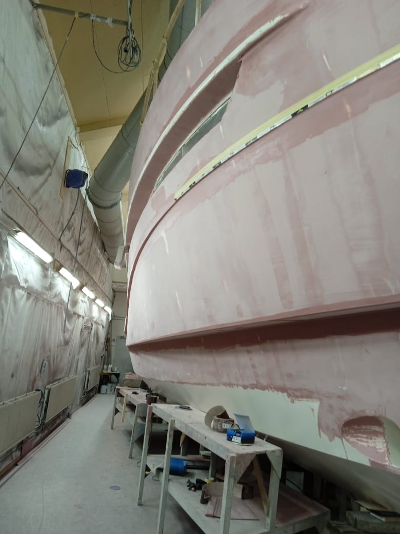 fairing compound applied on
			      superyacht